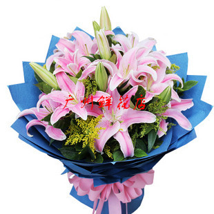 19朵鲜花束速递2小时粉色百合