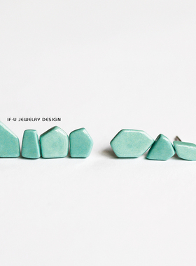 IFU原创陶瓷首饰七巧玲珑系列耳钉绿色光面单只售价925银不规则