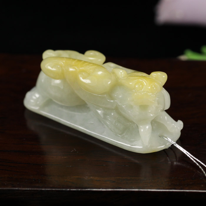 正品天然翡翠缅甸玉A货黄翡 如意貔貅 随形吊坠挂件带证书