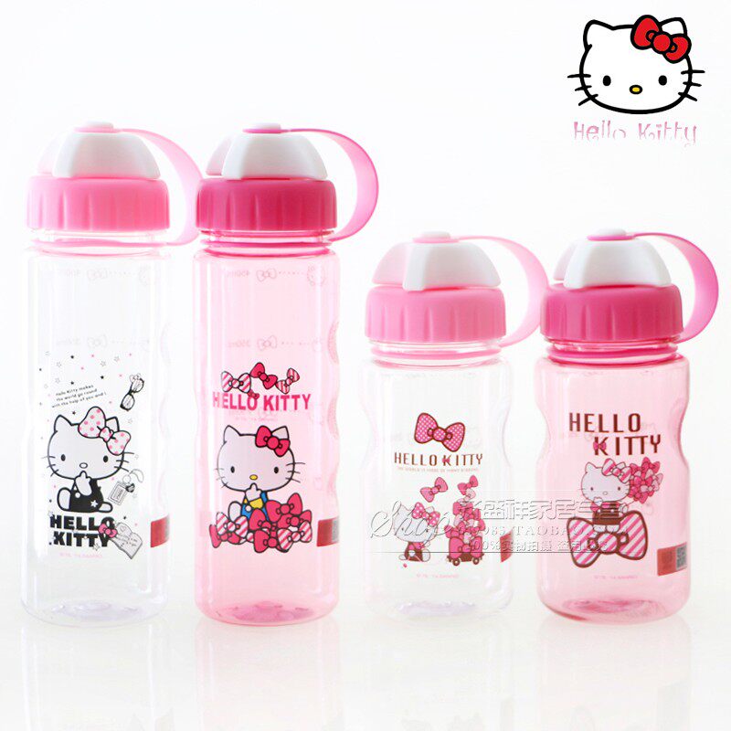 正品hellokitty夏季水杯子塑料便携可爱儿童学生运动水壶防漏包邮