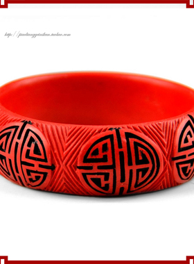 红色朱砂漆雕新娘风母亲节手镯