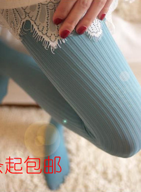日系春秋季糖果色竖条彩色连裤袜