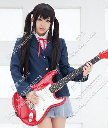 cosplay假发 K-ON 中野梓 阿梓喵 小梓 轻音少女 黑色双马尾假发