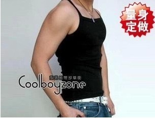韩版时尚男士黑色细吊带背心细吊带性感无袖背心家居窄带打底单衣