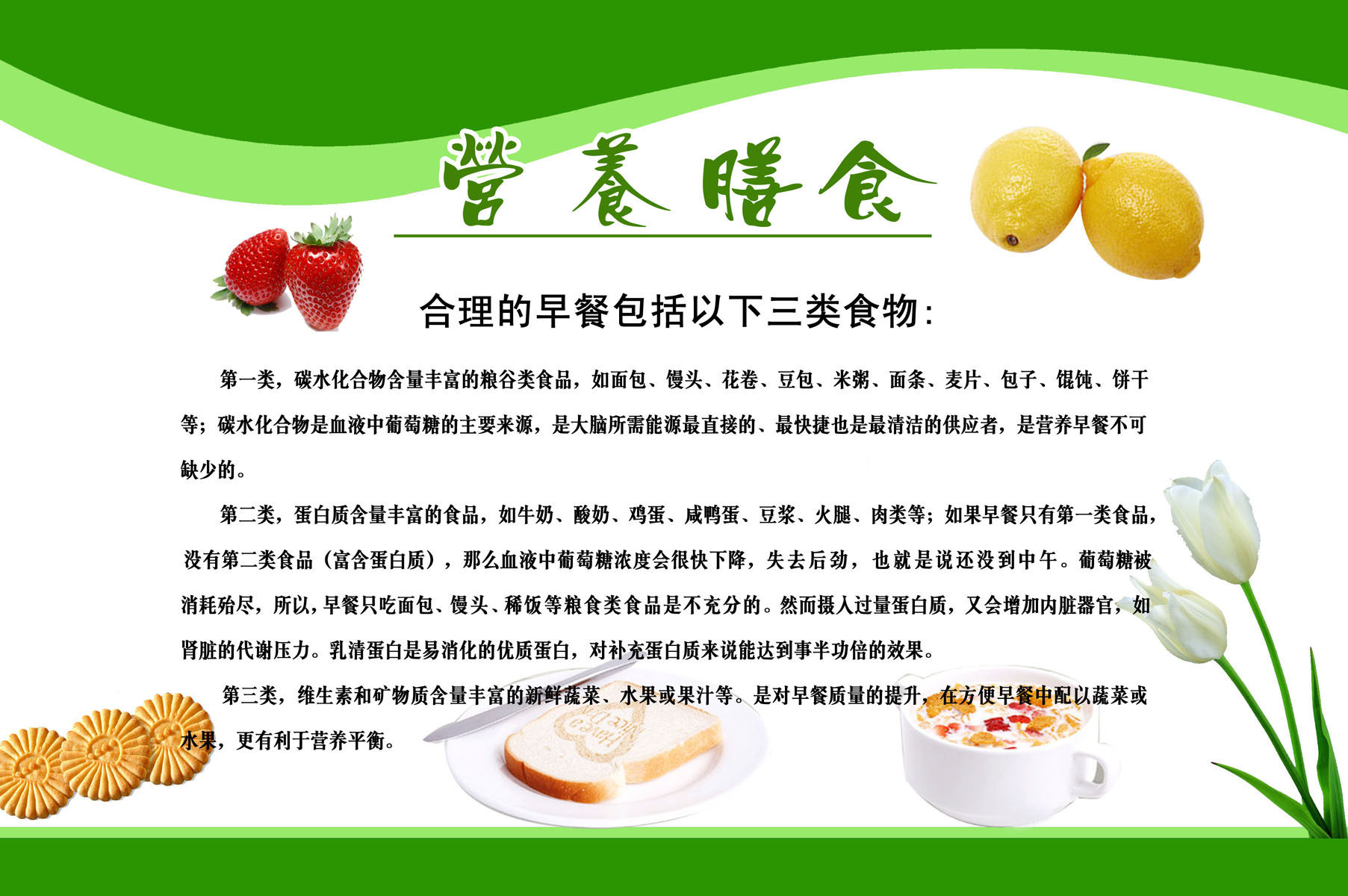 海报印制208展板素材制作1542 营养膳食合理的早餐包括三类食物