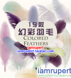 欧美剪贴免抠PNG素材 18款唯美渐变淡彩幻彩华丽羽毛设计素材Y633