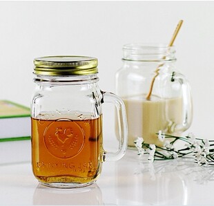 利比玻璃杯公鸡杯带盖柠檬杯梅森杯 复古文艺咖啡杯马克杯罐头杯