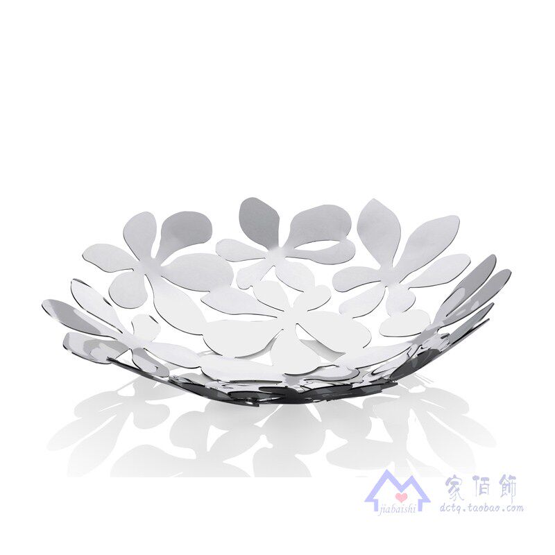 轻奢不锈钢叶脉花瓣果盘 客厅大号艺术水果篮 简约家居摆件