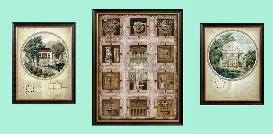 纯进口画芯美式古典客厅巴洛克罗马柱建筑装饰画 建筑师手稿