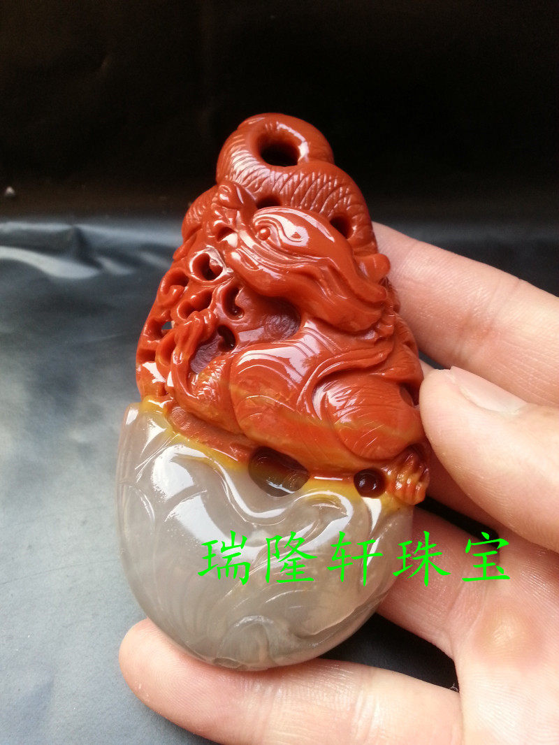 A货 天然玉石 黄龙玉 红皮生肖龙 俏色玉龙手把件玉挂件吊坠