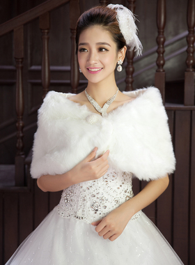 秋冬季保暖毛披肩新娘伴娘白色婚纱礼服披肩红色迎宾礼仪KTV斗篷