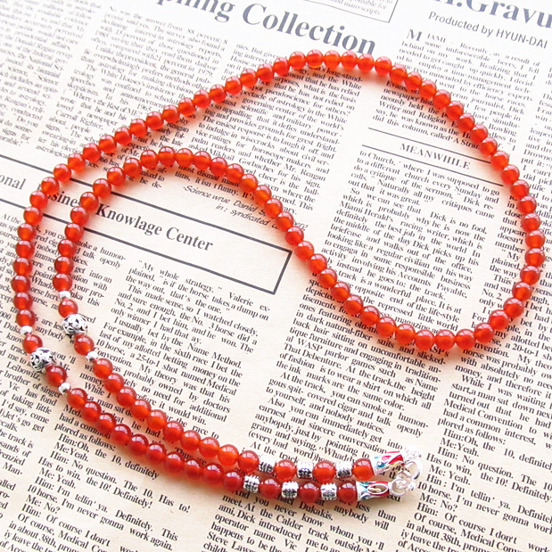 包邮 天然红玛瑙 泰国佛牌链挂链项链子女款式 红色通用款 银色扣