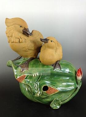 动物摆件恩爱鸳鸯高站荷莲