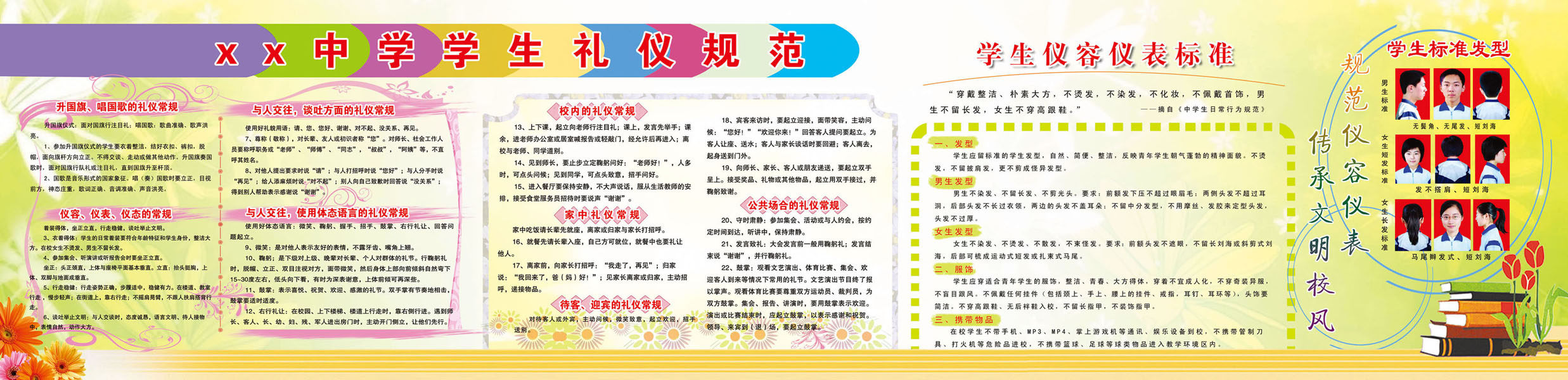 632海报印制海报展板素材14中学生文明礼仪规范仪容表标准发型