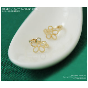2023韩国进口纯10K14K金耳钉 五瓣小花镂空花朵黄金耳环 耳扣耳骨