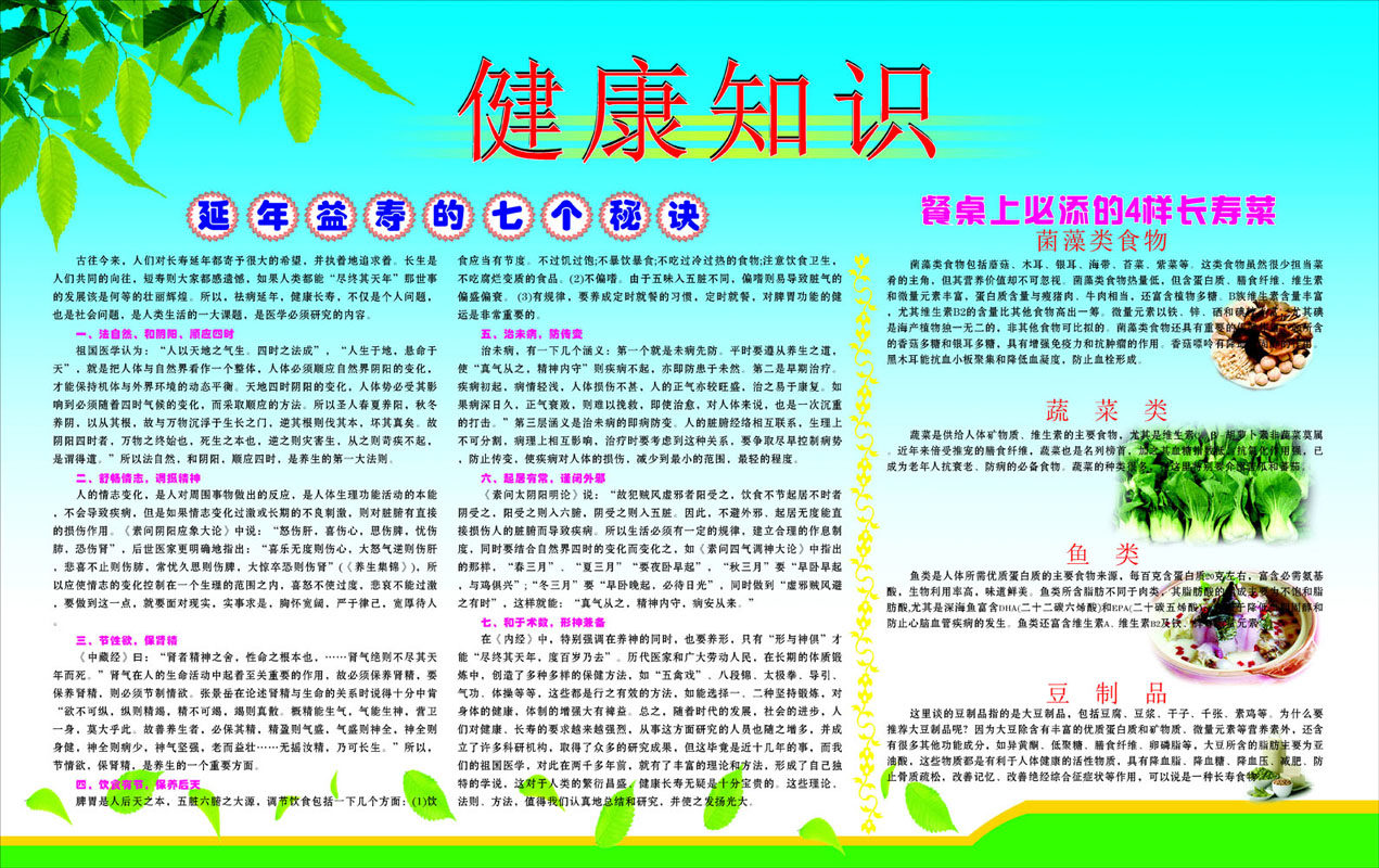 652海报印制定制展板素材93健康知识长寿秘诀菜教育宣传栏
