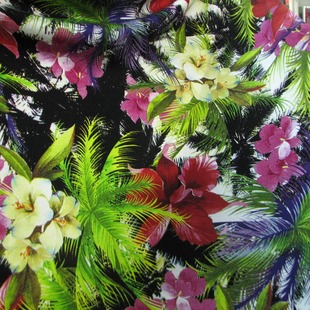 木槿花开/高档数码工艺四面弹力沐兰棉面料/女装连衣裙布料半米