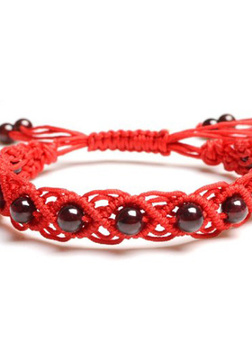 天然石榴石手编转运珠红绳