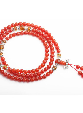 天然红玛瑙多层佛珠手链