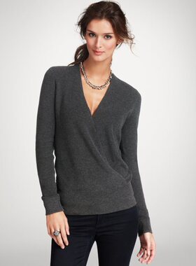 美国A* TAYL*R秋冬季深色围搭式V领套头纯羊毛毛衣 女装 L 特价