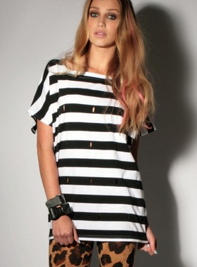 iron fist 新款铁拳朋克女式白色纯棉破洞蝙蝠衫T恤 时尚个性百搭