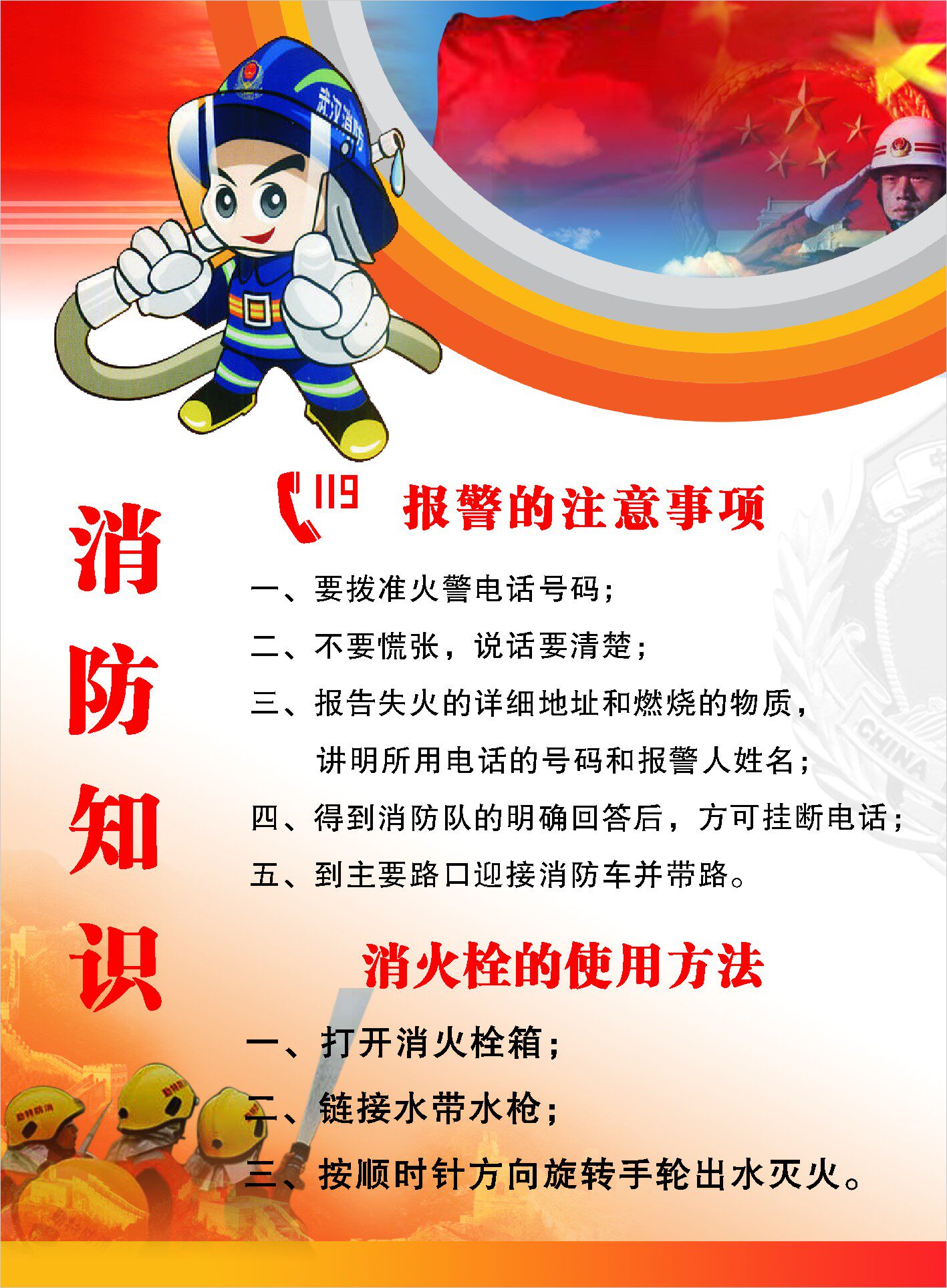 海报印制209展板3404消防知识119服警注意事项消火栓使用方法