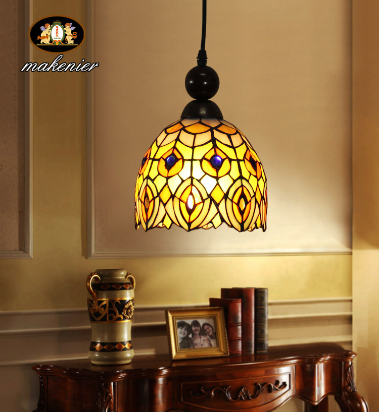 蒂凡尼复古玄关门厅吊灯 彩色艺术玻璃吧台吊灯 酒吧红酒屋吊灯