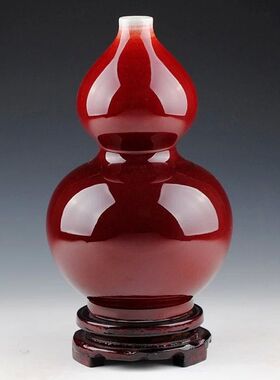 景德镇陶瓷器 郎红开片葫芦花瓶摆设 现代时尚客厅装饰工艺品摆件