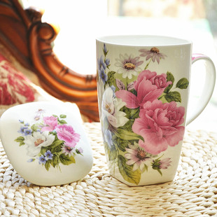 两件包邮 700ML大容量杯子陶瓷带盖创意骨瓷大马克杯喝水杯简约