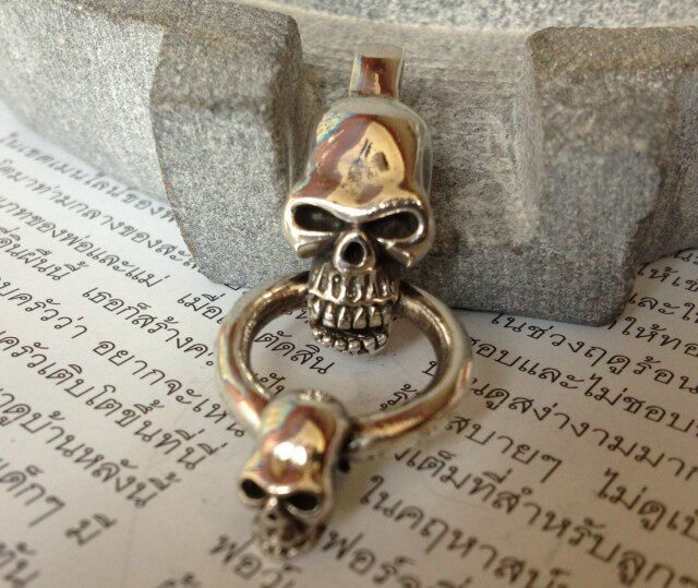 泰国进口-S925泰银-双骷髅头-朋克-手工银-吊咀项坠/吊坠全新银饰