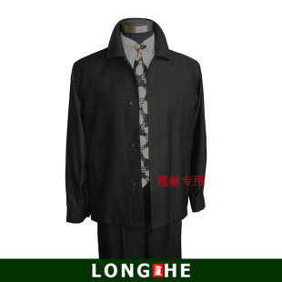 龍赫品牌中老年男式短款风衣纯黑色翻领商务休闲外套断码特价