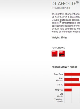 DT AEROLITE STRAIGHTPULL 直头扁辐条 黑色 279~294mm