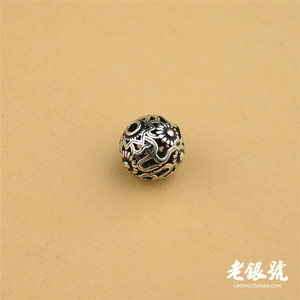S925泰银藤纹葵花镂空串珠散珠老银号纯银DIY配件批天天特价发A