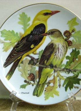 德国 Tirschenreuth 鸣禽 22K金边限量装饰收藏盘