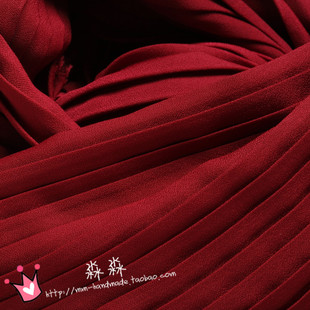 新款夏季妩媚珍珠纱布料 枣红色风琴百褶压皱雪纺 酒红长裙子面料