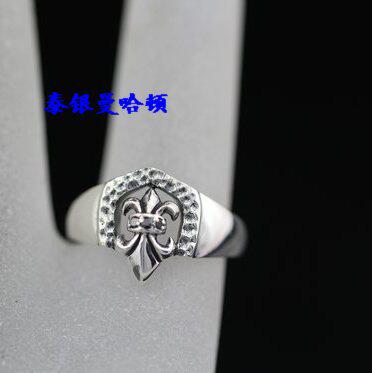 泰银 925纯银曼谷手工原创设计 进口正品黑玛瑙十字军花戒指10-14