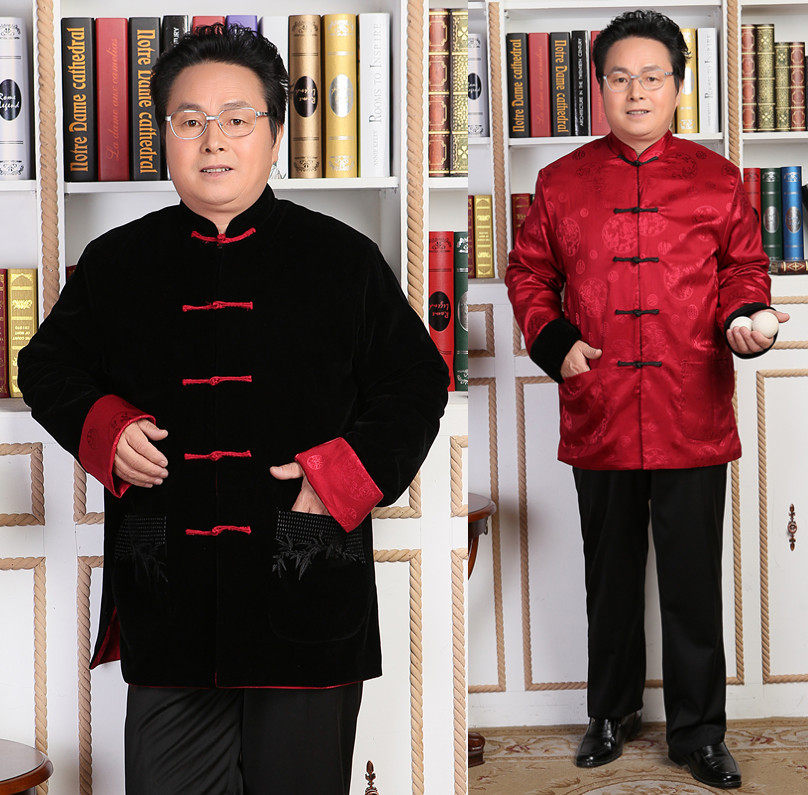 中国风传统文化秋冬男唐装金丝绒服男唐装两面穿黑红双面穿外套