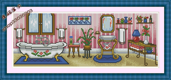 DMC十字绣静物花卉ZP170可爱的小浴室cross stitch