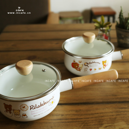 incafe搪瓷锅超萌16cm熊仔木柄锅 搪瓷 厚实搪瓷 水锅