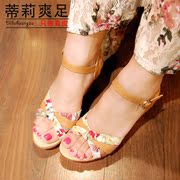 Tilly cool feet in summer 2015 national wind new printing shoes comfortable versatile leather sandals