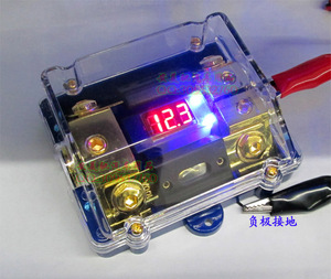 汽车音响保险 一分二保险座 一出二带电压显示 镀真金保险座 100A