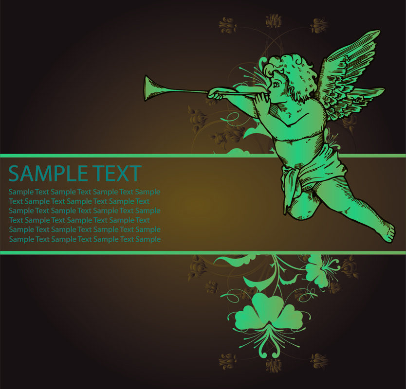 537海报印制海报展板素材381古典花纹和吹长号的小天使 个性定制