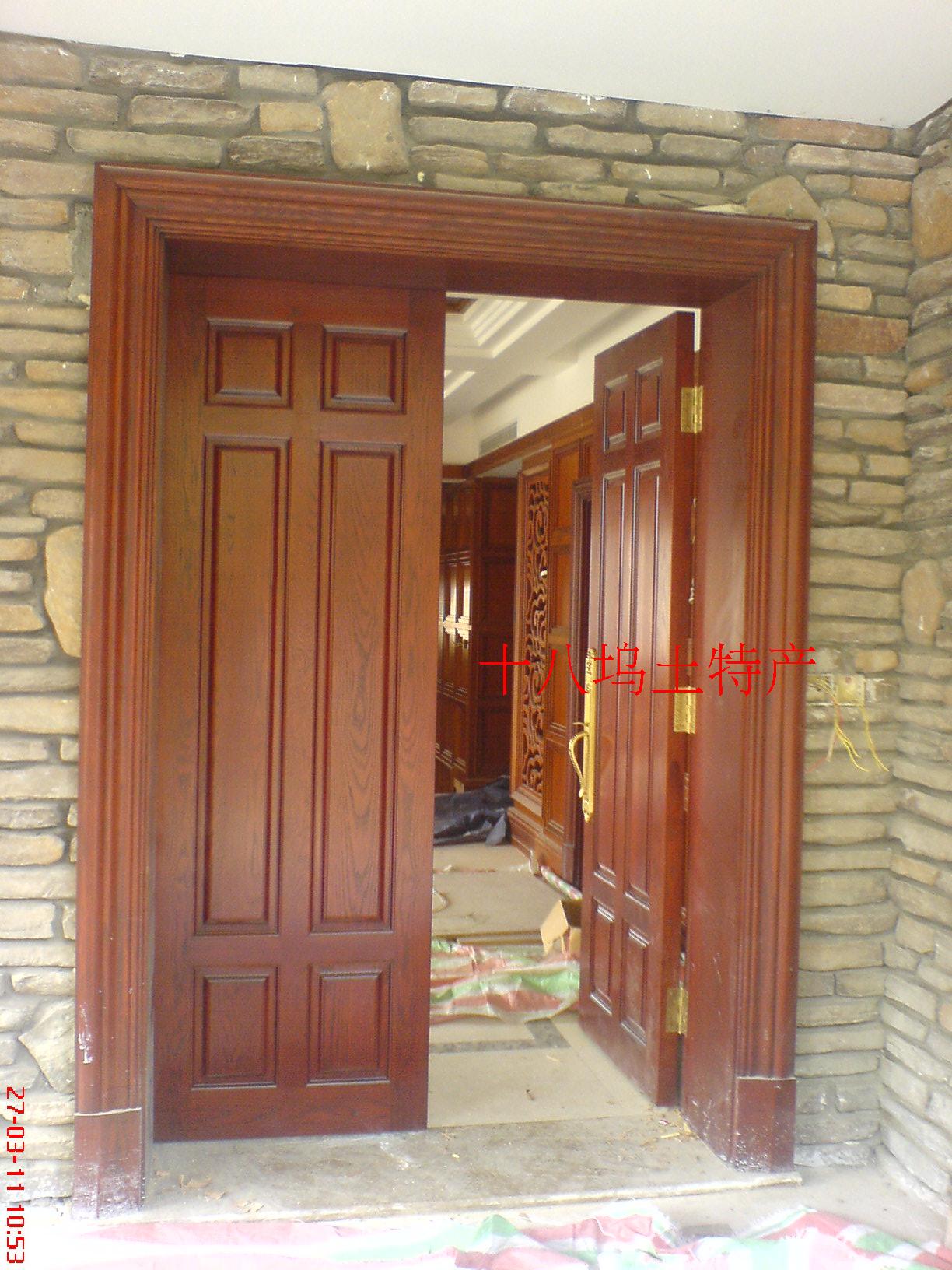 定做原木门别墅门欧式门会所酒店门大门双开门美国红橡实木门43