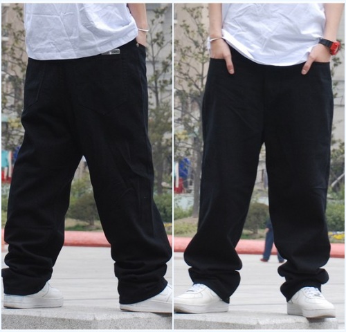 经典黑色牛仔裤嘻哈宽松牛仔裤加肥加大码滑板裤潮男装hiphop长裤