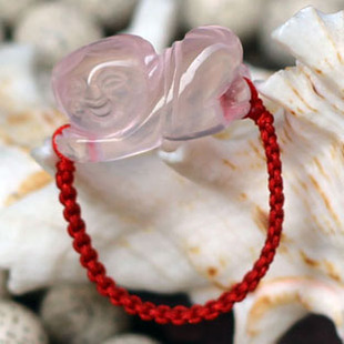 天然粉晶金童玉女戒指环芙蓉石戒子男女情吕款红绳戒子