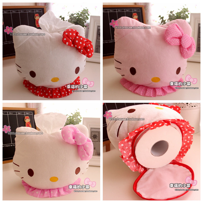 ●包邮●凯蒂猫HelloKitty创意毛绒猫头刺绣卷纸纸巾套纸巾抽