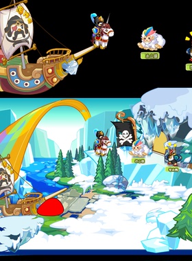 falsh 矢量游戏 海盗船雪景 冰川海盗旗树木小马 动物素材源文件