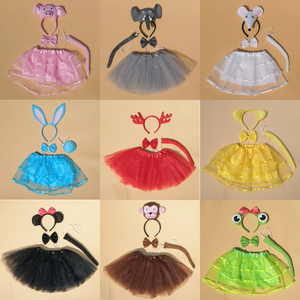 幼儿园动物头饰表演出服装儿童半身蓬蓬裙装扮多款动物头箍三件套