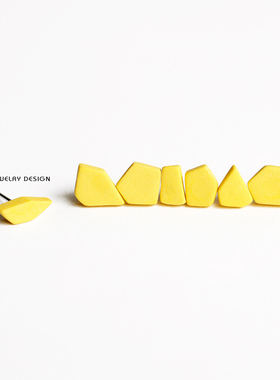 IF·U原创陶瓷饰品 七巧玲珑耳钉 黄色亚光极简不规则925银针