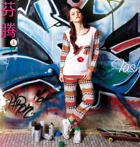 正品芬腾女士睡衣秋款针织纯棉运动休闲家居服套装Z9240发黄处理